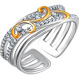 Женское серебряное кольцо с куб. циркониями в позолоте, 1611762