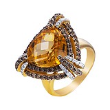 Женское золотое кольцо с бриллиантами и цитрином, 1646578