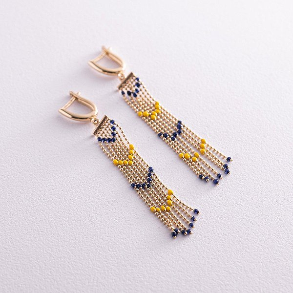 Gold earrings with enamel