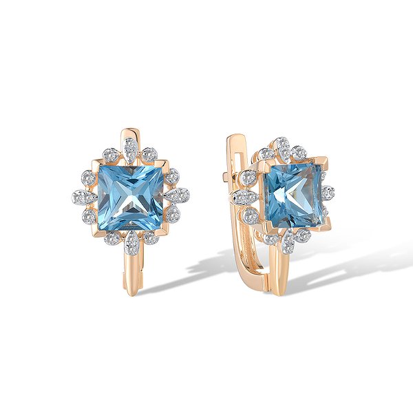 Золотые серьги с бриллиантами и топазами