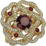 Женское золотое кольцо с бриллиантами и гранатами, 1647091