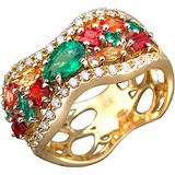 Женское золотое кольцо с сапфирами, изумрудами и бриллиантами, 1685235
