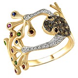 Женское золотое кольцо с бриллиантами, сапфирами, рубинами и цаворими, 1688051