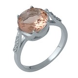 Женское серебряное кольцо с синт. морганитом и куб. циркониями, 1690099