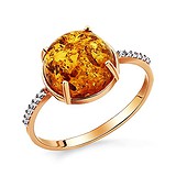Женское золотое кольцо с куб. циркониями и янтарем, 1513972