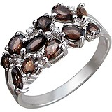 Женское серебряное кольцо с куб. циркониями и раухтопазами, 1610996
