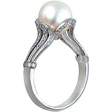 Женское золотое кольцо с бриллиантами и культив. жемчугом, 1675508