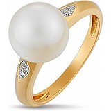 Женское золотое кольцо с бриллиантами и культив. жемчугом, 1628405