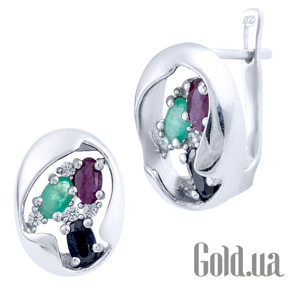 

Серьги Fresh Jewelry, Серебряные серьги с изумрудами, рубинами, сапфирами и куб. циркониями