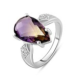 Женское серебряное кольцо с куб. циркониями и синт. аметрином, 1757429