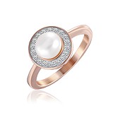 Женское серебряное кольцо с искусств. жемчугом и куб. циркониями в позолоте