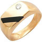 Мужское золотое кольцо с ониксом и куб. цирконием, 1603830