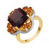 Женское золотое кольцо с гранатом, цитринами и бриллиантами, 1668342