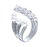 Женское серебряное кольцо с куб. циркониями и жемчугом, 1651447