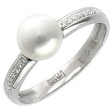 Женское золотое кольцо с бриллиантами и культ. жемчугом, 1704695