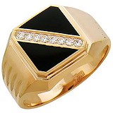 Мужское золотое кольцо с ониксами и куб. циркониями, 1604344