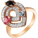 Женское золотое кольцо с бриллиантами, топазом и турмалинами, 1646840