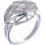 Женское серебряное кольцо с ювелирным стеклом и куб. циркониями, 1609721