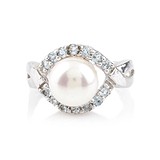Женское серебряное кольцо с культив. жемчугом и топазами, 1632249