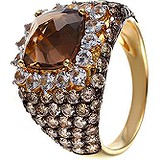 Женское золотое кольцо с бриллиантами, раухтопазом и сапфирами, 1687033