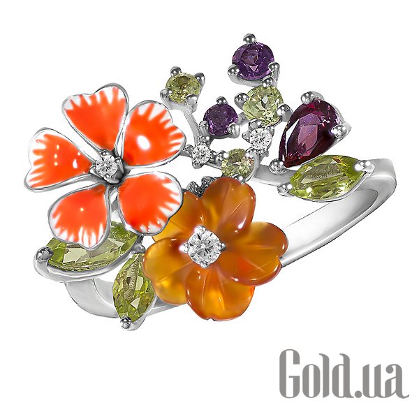 

Кольцо Lurie Jewelry, Женское золотое кольцо с бриллиантами, родолитами, перидотами, агатом, топазом и эмалью, 16.5