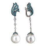 Срібні сережки з штуч. перлами і куб. цирконіями, 1513722
