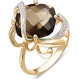 Женское золотое кольцо с раухтопазом и куб. циркониями, 1606651