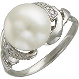 Женское серебряное кольцо с культив. жемчугом и куб. циркониями, 1612283