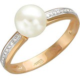 Женское золотое кольцо с бриллиантами и культив. жемчугом, 1618940