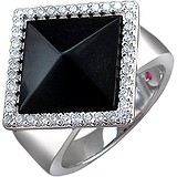 Женское серебряное кольцо с куб. циркониями, синт. рубином и агатом, 1625852
