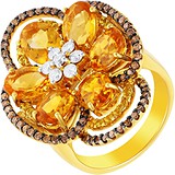 Жіноча золота каблучка з діамантами, цитринами і сапфірами, 1671932