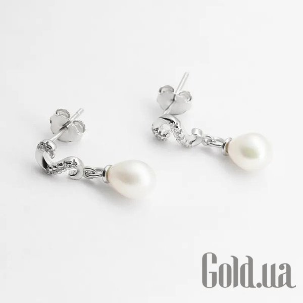 

Серьги с подвесками Silvex925, Серебряные серьги с куб. циркониями и культив. жемчугом