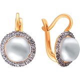 Срібні сережки з культив. перлами і куб. цирконіями в позолоті, 1533181