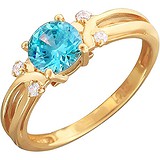 Женское золотое кольцо с синт. шпинелью и куб. циркониями, 1604861