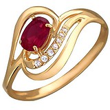 Женское золотое кольцо с куб. циркониями и синт. рубином, 1615613