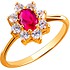 Женское золотое кольцо с куб. циркониями и синт. рубином - фото 1