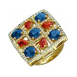 Женское золотое кольцо с бриллиантами, сапфирами и рубинами, 1625342
