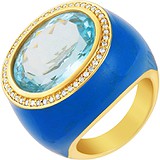 Женское золотое кольцо с топазом, бриллиантами и эмалью, 1673214