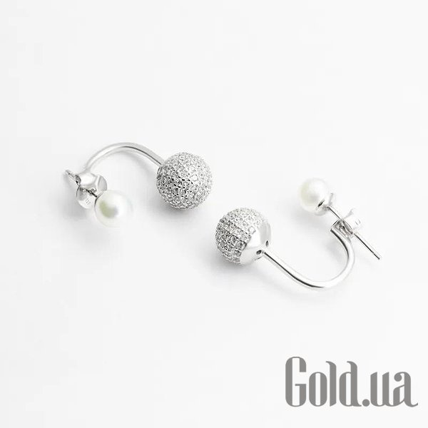 

Серьги-гвоздики Silvex925, Серебряные серьги с куб. циркониями и культив. жемчугом