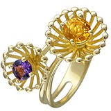 Женское золотое кольцо с цитрином и аметистом, 1604863