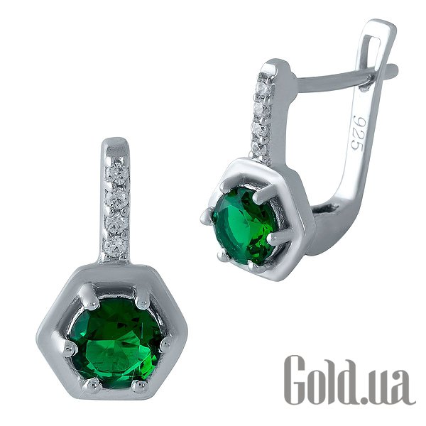 

Серьги Fresh Jewelry, Серебряные серьги с синт. изумрудами и куб. циркониями